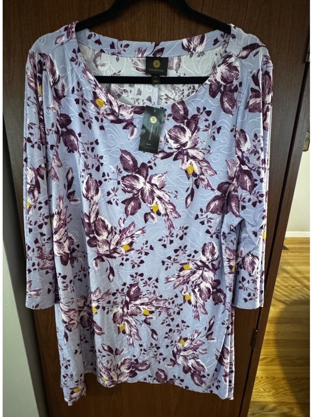 JM Collection Womens 2X Floral Jacquard Top Lavender 3/4 Sleeve NWT $59.50